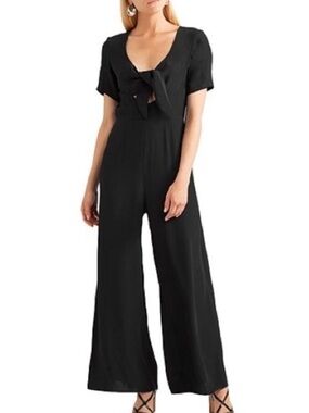 STAUD Black V-Neck Wide-Leg Jumpsuit with Tie